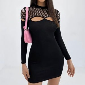 SHEIN PUNK Fishnet Insert Cut Out Mesh Bodycon Dress Size Large 8/10